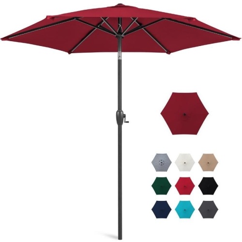 7.5ft Outdoor Market Patio Umbrella w/ Push Button Tilt, Crank Lift  - Lot 314