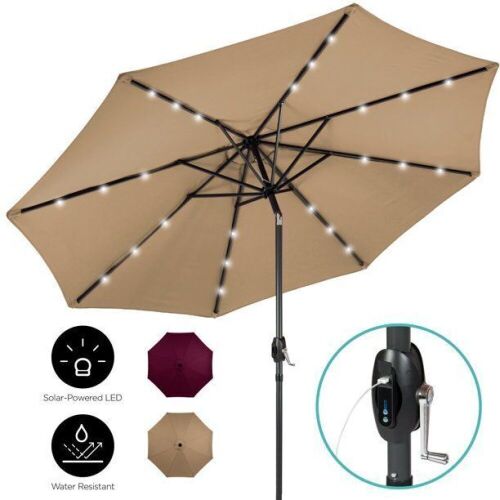 10ft Solar LED Patio Umbrella w/ USB Charger, Portable Power Bank, Tilt Adjustment - Lot 513