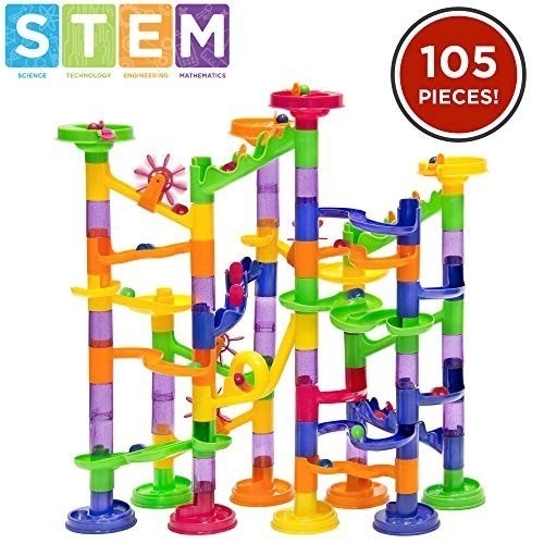 105-Piece Kids Transparent Plastic Marble Run Coaster Track for STEM Learning Education - Lot 906