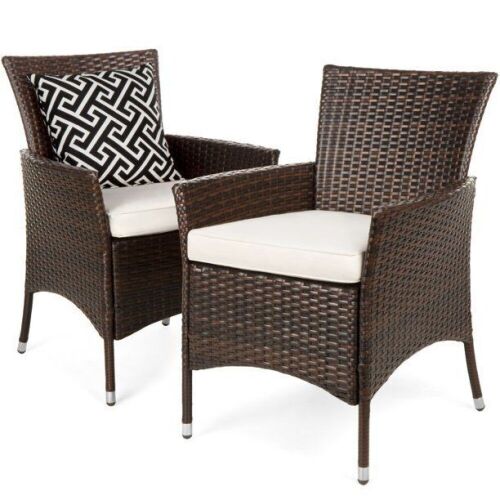 Set of 2 Modern Contemporary Wicker Patio Furniture Dining Chairs w/ Water-Resistant Cushions - Lot 407