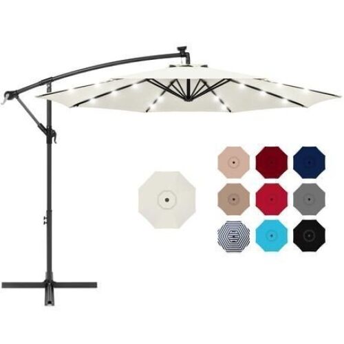 10ft Solar LED Offset Hanging Patio Umbrella w/ Crank Tilt Adjustment - Lot 426
