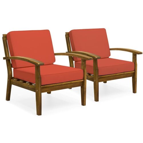 Set of 2 Outdoor Acacia Wood Club Chairs with Cushions - Lot 61