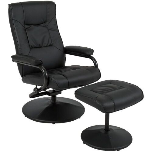 Leather Swivel Recliner Chair w/ Padded Armrests and Ottoman Stool - Lot 109