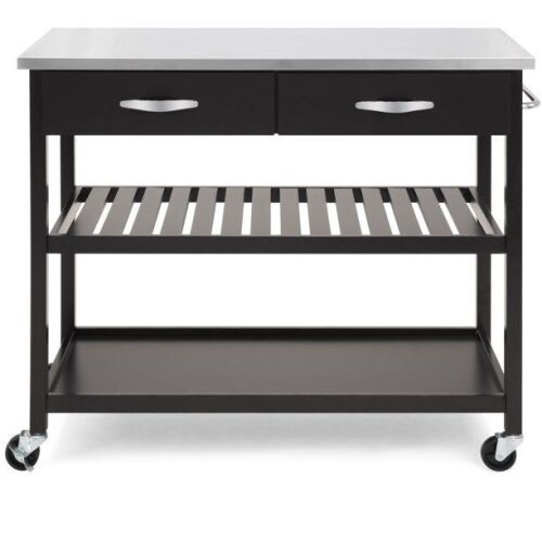 Mobile Kitchen Island Utility Cart w/ Stainless Steel Countertop, Drawers, and Shelves - Lot 320