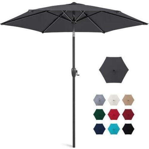 7.5ft Outdoor Market Patio Umbrella w/ Push Button Tilt, Crank Lift - Lot 1061