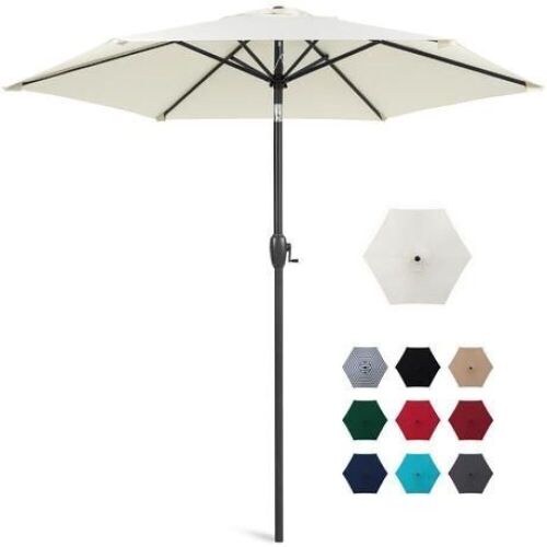 7.5ft Outdoor Market Patio Umbrella w/ Push Button Tilt, Crank Lift - Lot 1078