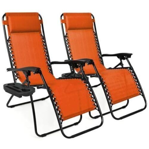 Set of 2 Adjustable Zero Gravity Patio Chair Recliners w/ Cup Holders - Lot 873