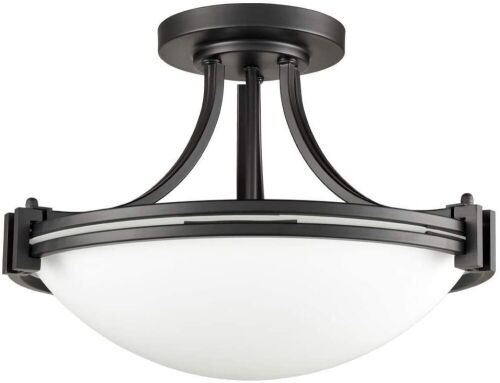 AXILAND Industrial Semi Flush Mount Ceiling Light Fixture with White Glass Bowl Shade - Lot 446