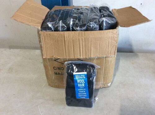Lot of (24) Packs of Brazilian Wool Acrylic Yarn for Jumbo Braid,  Senegalese Twist, Wraps, Natural Black - Lot 609