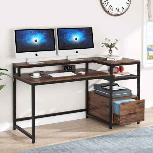TIYASE 59" Computer Desk with Hutch and Storage Shelves - Lot 265