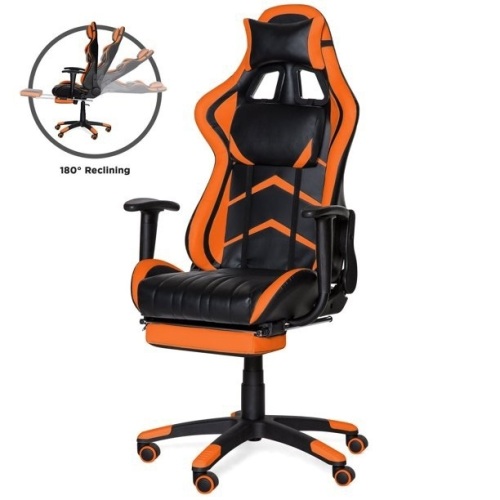 Ergonomic Swivel Reclining Office Racing Gaming Chair w/ Footrest, Lumbar Support   - Lot 108