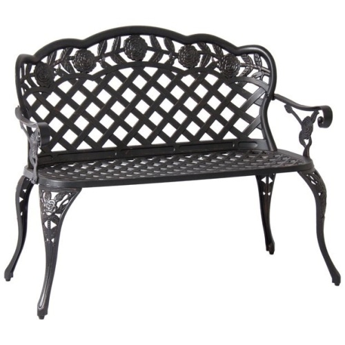 2-Person Aluminum Bench w/ Lattice Backrest and Seat, Rose Detailing  - Lot 341