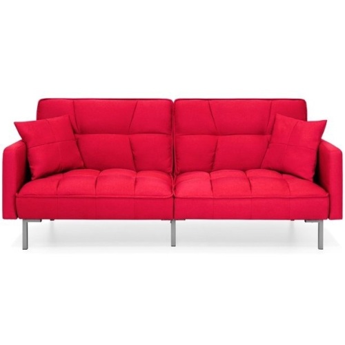 Convertible Linen Fabric Tufted Splitback Futon Couch w/ Pillows  - Lot 351
