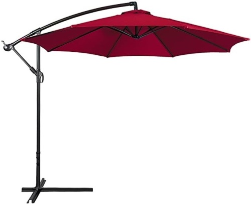 10ft Offset Hanging Market Patio Umbrella w/ Easy Tilt Adjustment, Polyester Shade, 8 Ribs - Lot 807