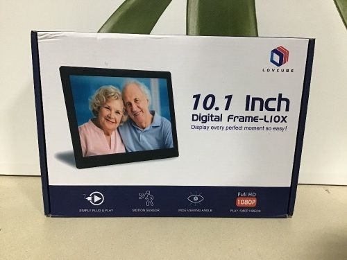 LOVCUBE 10.1 Inch Digital Photo Frame with 1280 x 800 HD 16:10 IPS Display, Motion Sensor, USB and SD Card Slots and Remote Control  - Lot 668