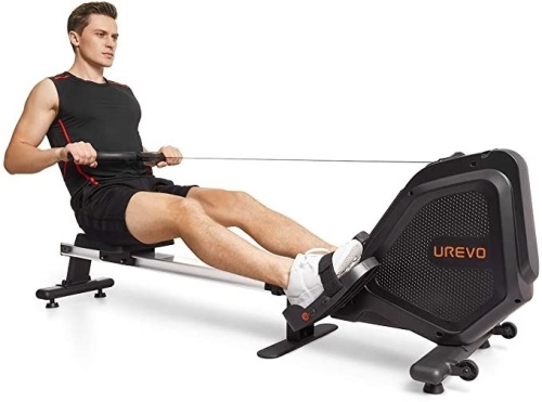 UREVO Foldable Magnetic Row Machine with Aluminum Rail, LCD Monitor, 8 Level Adjustable Resistance, 330 lb Weight Capacity  - Lot 41