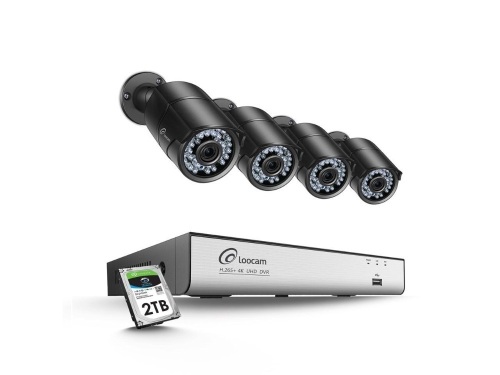 Loocam 4K Ultra HD Home Security Camera System, 8 Channel H.265+ Video DVR and 4x 8MP Weatherproof IP67 Surveillance Bullet Cameras, 150ft Night Vision, Remote Access, Motion Alert, 2TB HDD  - Lot 47