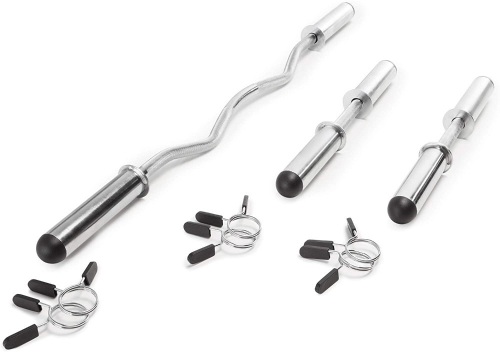 Marcy Olympic Hollow Bar Kit Chrome Curl Bar Dumbbell Handles and Spring Collars ODC-21  - Lot 284