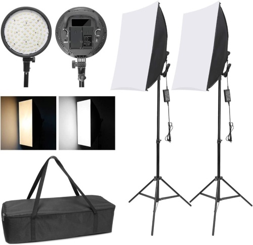WISAMIC Photography LED Softbox Lighting Kit, 48W Bi-Color Dimmable Light Head w/ Battery Compartment, Light Stand, 20x28" Softbox  - Lot 439