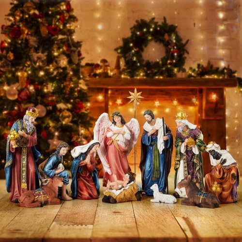 TOETOL Nativity Sets for Christmas Indoor Set of 13 Pieces 9.8 Inch Tall Nativity Scene Tabletop Resin Decorations Home Holiday Decor Religious Collectibles Gifts - Lot 1505