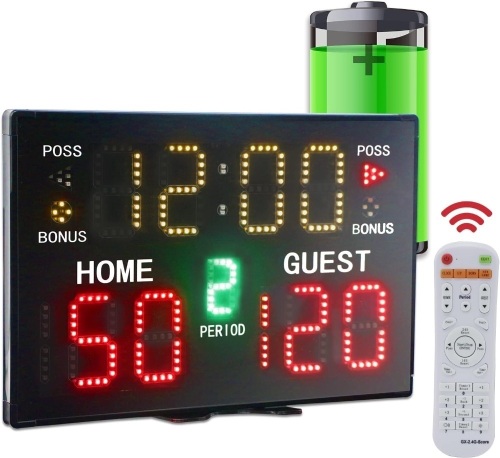 YZ Battery Powered Electronic Basketball Scoreboard Timer Clock with Buzzer, Portable Tabletop Digital Scoreboard with Remote, Wall-Mounted Professional Score Clock Score Keeper for Multisports - Lot 1506
