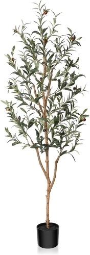 Kazeila Artificial Olive Tree 5FT Tall Faux Silk Plant for Home Office Decor Indoor Fake Potted Tree with Natural Wood Trunk and Lifelike Fruits - Lot 1511