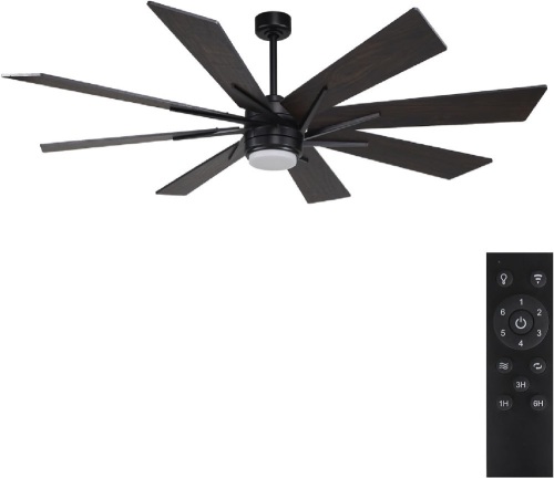 72 Inch Indoor Ceiling Fan with Light and Remote, Reversible DC Silent Motor, 110V ETL Listed for Living Room, Dining Room, Bedroom, Basement, Kitchen, Black - Lot 1522