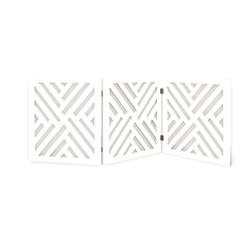 Indoor/Outdoor Solid Wood Lattice Freestanding Foldable Adjustable 3-Section Pet Gate - Lot 1629