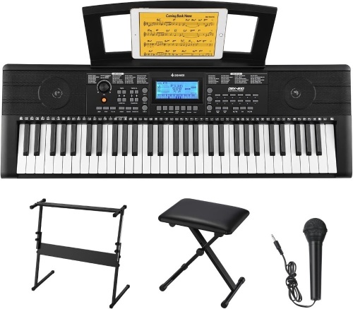Donner 61-Key Electric Piano Keyboard with Microphone, Stand & Stool - For Beginner/Professional - Lot 1636