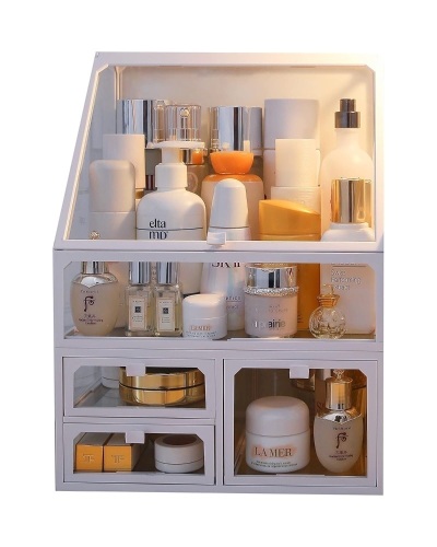 MOOCHI White Vintage Glass Cosmetic Makeup Organizer - Lot 1647