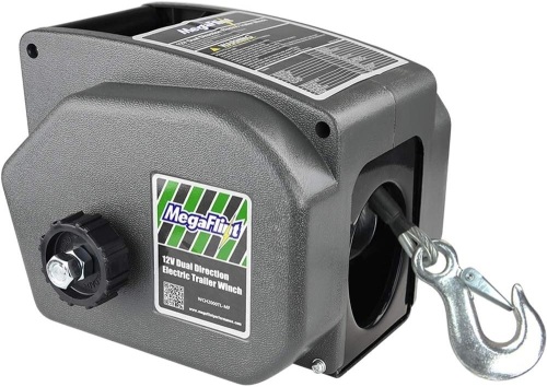 Megaflint Trailer Winch,Reversible Electric Winch, for Boats up to 6000 lbs.12V DC,Power-in, Power-Out, and Freewheel Operations,30% Higher winching Power Than Regular 6000 lbs Winch (5000lbs Marine) - Lot 1715
