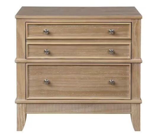 3-Drawers Natural Brown Solid Wood Nightstand  - Lot 36