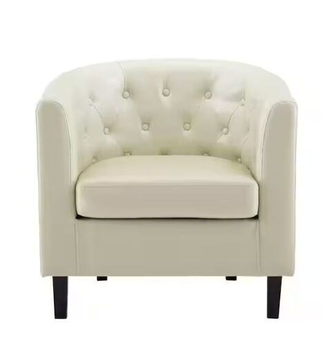 Cream Faux Leather Button Tufted Arm Chair - Lot 41