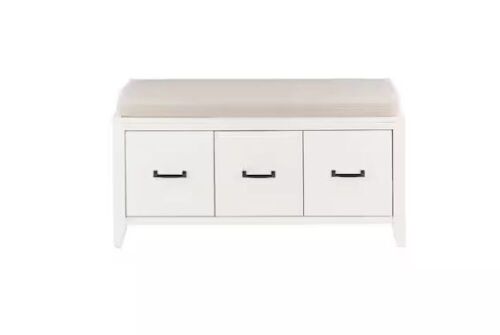 Whitford White Wood Entryway Bench with Cushion and Concealed Storage - Lot 61