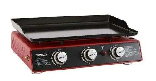 Royal Gourmet 3-Burner Propane Griddle, Portable Table Top 24-Inch Gas Grill in Red  - Lot 88