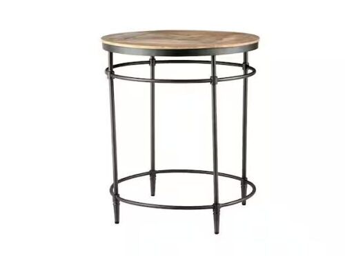 Stanton 22 in. Mango Round Solid Wood End Table with Metal Legs  - Lot 155