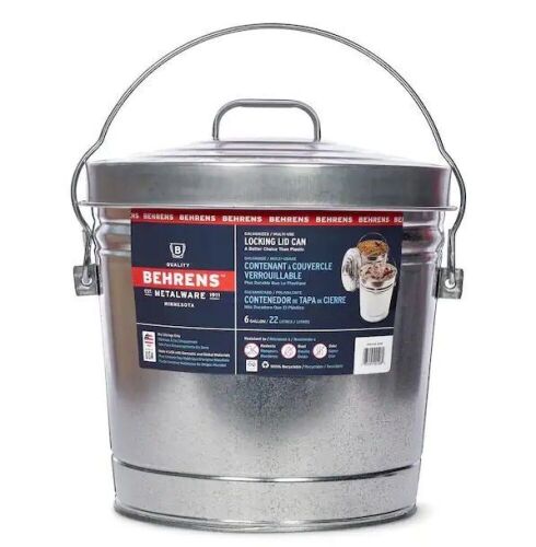Behrens 6 Gallon Galvanized Steel Round Trash Can with Locking Lid  - Lot 378