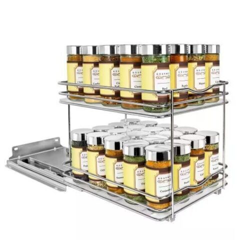 LYNK 8-1/4 in. Wide Double Silver Chrome Slide Out Spice Rack Pull Out Cabinet Organizer - Lot 413