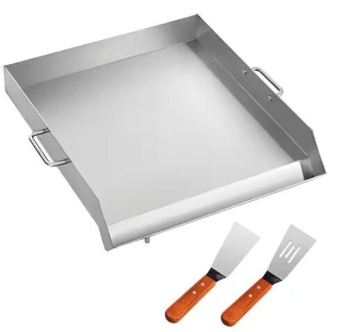 VEVOR Stainless Steel 18 in. x 16 in. Universal Flat Top Griddle with 2 Handles and Grease Groove, Silver  - Lot 436
