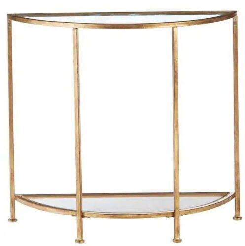 Bella Gold Leaf Metal and Glass Standard Half Moon Console Table & Round Accent Table   - Lot 448