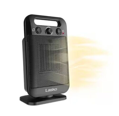 Lasko MyHeat Go 1500-Watt 12 in. Black Electric Tabletop Ceramic Space Heater with Overheat Protection & Adjustable Thermostat  - Lot 550