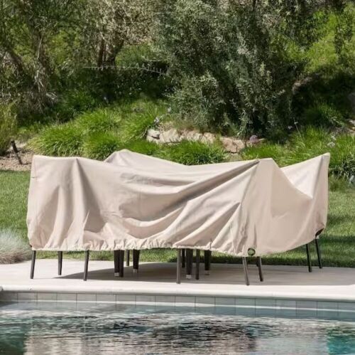 Noble House Calvin Outdoor Beige Waterproof Fabric Dining Set Cover  - Lot 583