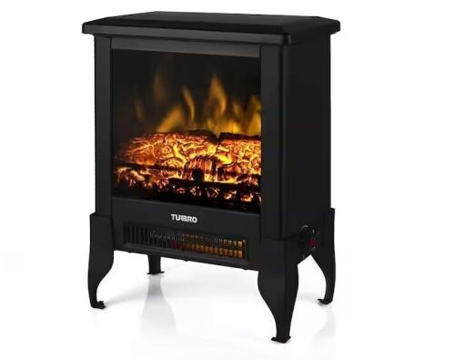 TURBRO Suburbs 14 in. Freestanding Electric Fireplace Stove with Realistic Dancing Flame Effect and Thermostat in Black  - Lot 611