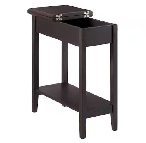 Espresso Narrow Flip Top End Table with Storage - Lot 623