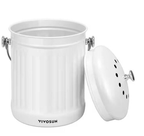 Vivosun Indoor 1.3 Gal. Stainless Steel Countertop Compost Bin with Lid for Kitchen Food Waste in White - Lot 630