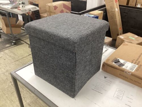 Charcoal Grey Foldable Fabric Storage Ottoman with Quilted Top  - Lot 631