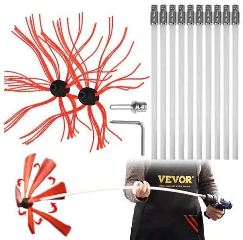 VEVOR 33 ft. Chimney Brush Kit with 10 Nylon Rods and 2 Brush Head - Lot 671