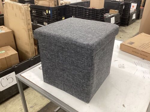 Charcoal Grey Foldable Fabric Storage Ottoman with Quilted Top - Dented Top  - Lot 681