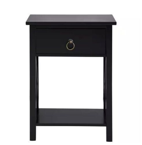 12 in. Black Rectangle Wood End Table with Drawer and Shelf  - Lot 690