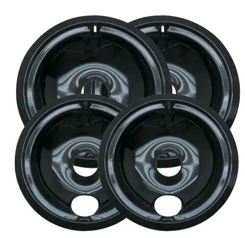 Range Kleen 6 in. 2-Small and 8 in. 2-Large Drip Bowl in Black Porcelain, 4 Pack  - Lot 701